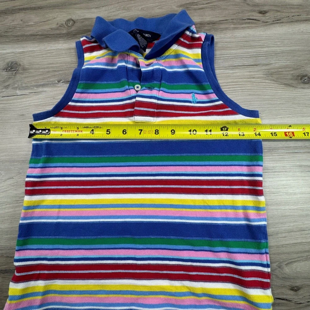 Ralph Lauren Kids‎ Sleeveless Polo Shirt Multi Color Stripe Cotton L 12/14